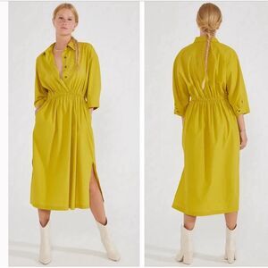 Etica Tina Shirt Dress 100% Organic Cotton Poplin Midi Natural Yellow Dress S